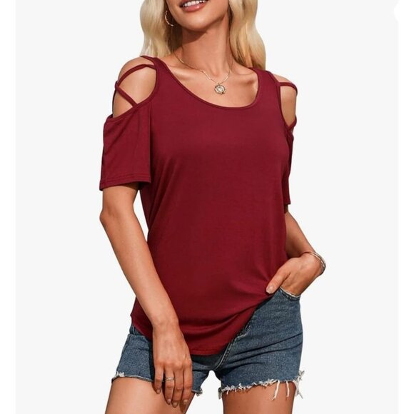 Igenjun Cold Shoulder Shirt Womens Medium Red Casual Red New - Picture 1 of 10